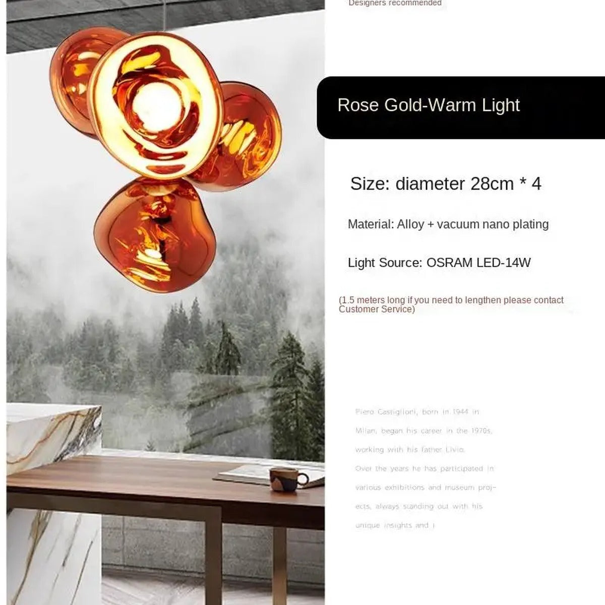 Mirror-Finish Melt Cluster Chandelier Convera – Rose Gold Finish