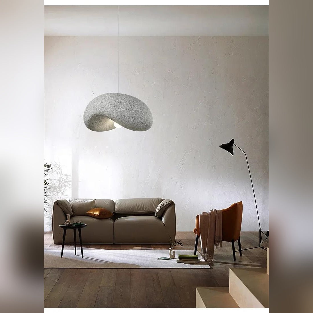 Sculptural Stone-Effect Pendant Light Zelvorn – Lifestyle Living Room