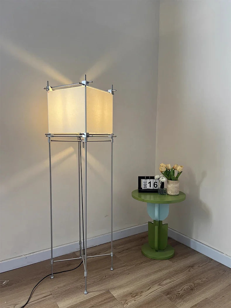 Industrial Parchment Cube Scaffolding Floor, Table & Pendant Lamp – Urix – Floor Lamp Detail
