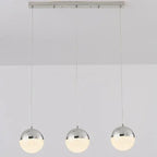 Sand-Textured Crystal Sphere Chandelier Orvenna — 3 Heads Linear Canopy, Silver