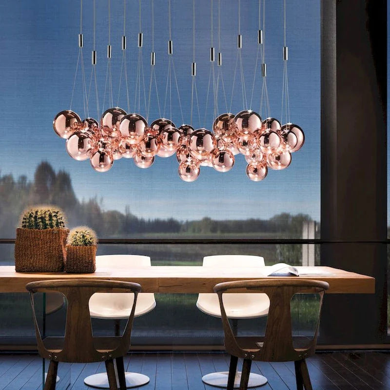 Modern Glass Bubble Cluster Chandelier Farventh – 15-Globe Chandelier, Rose Gold, Lifestyle