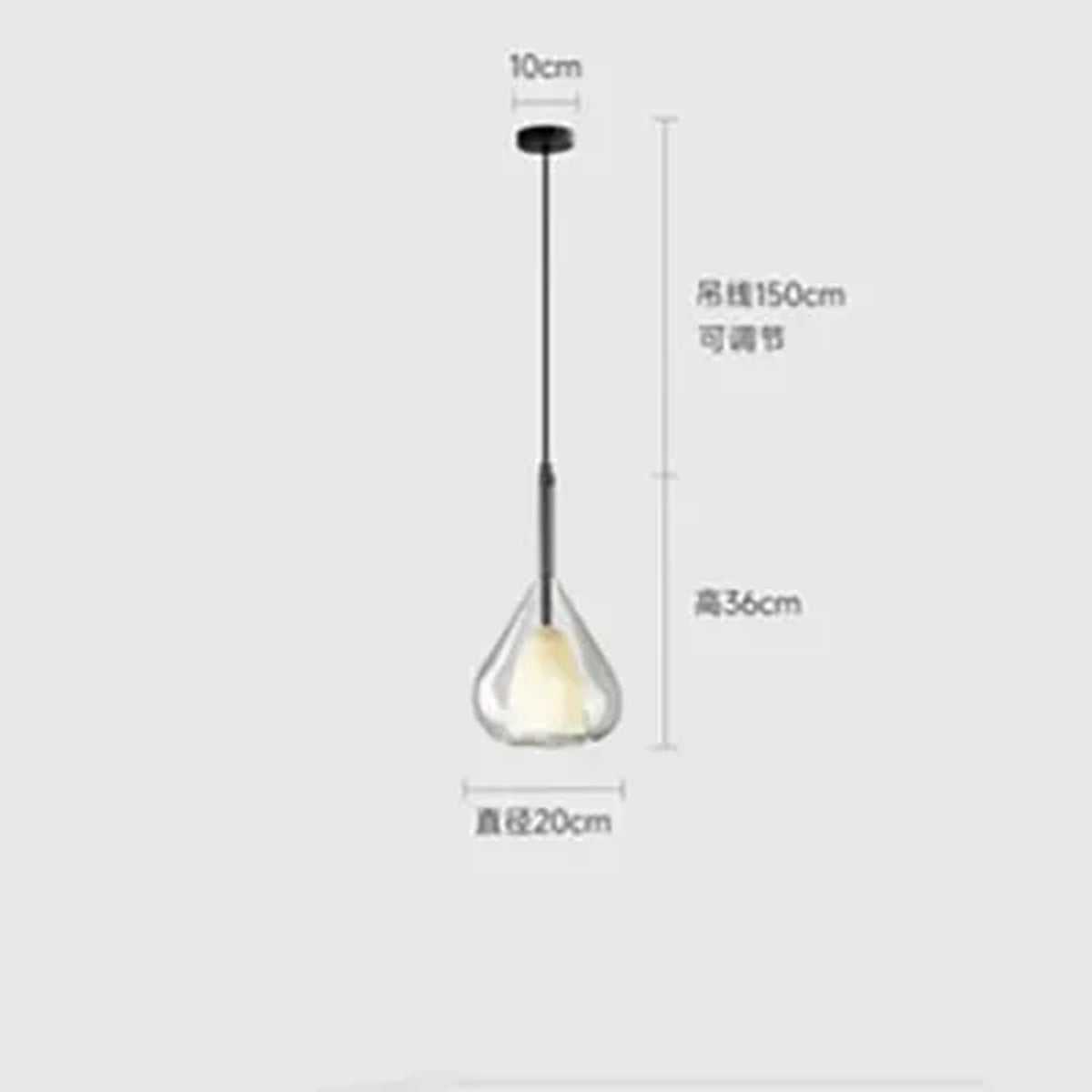 Pluvia Single Pendant – Clear Smoke, Dimensions
