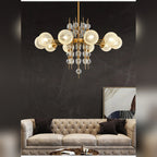 Cletya Nivora Frosted Glass Bubble Sputnik Chandelier in brushed gold with cascading globes — hero shot