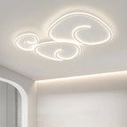 Praixion sculptural ring LED ceiling light, Round Triple Ring, white, installed in bedroom