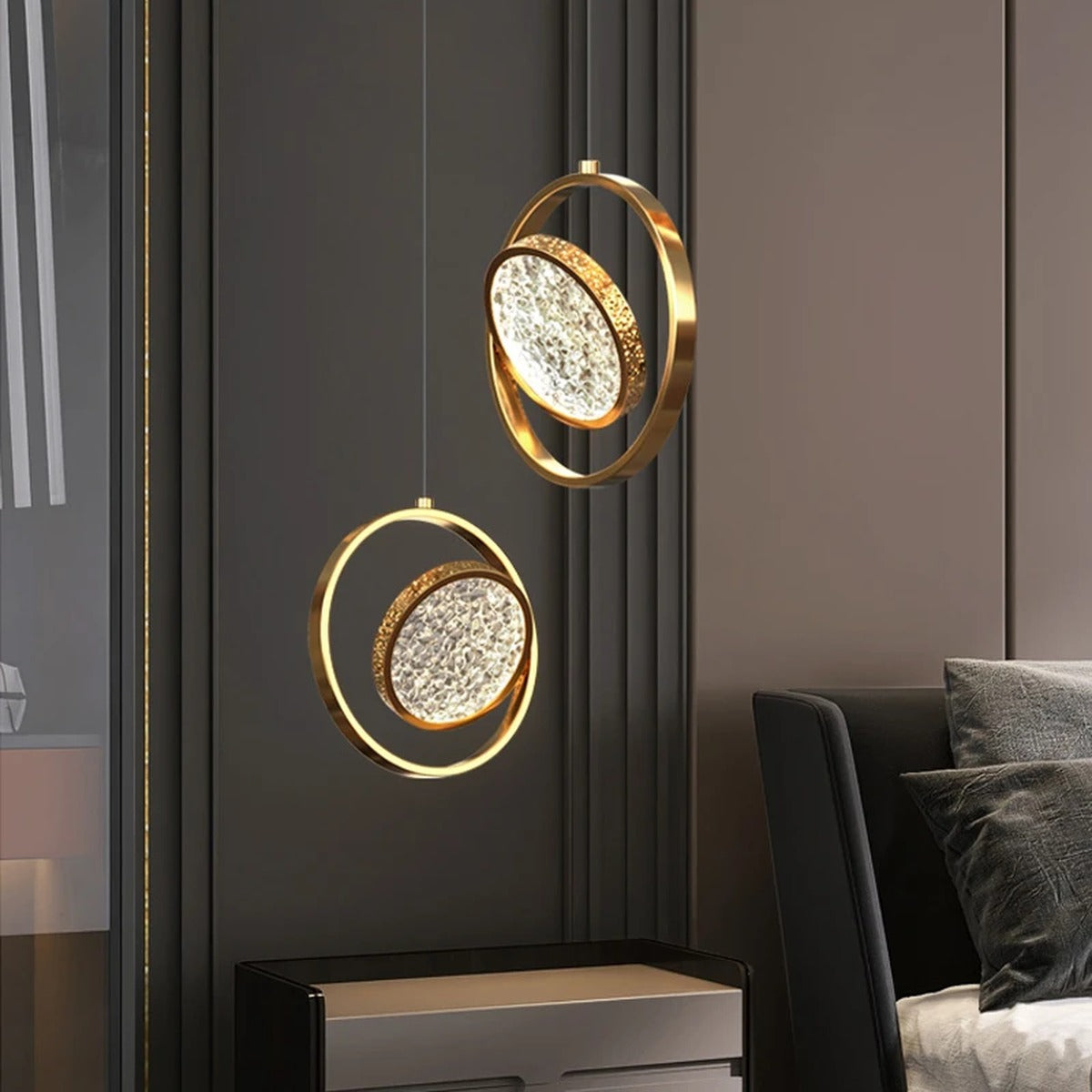 Gold Ring Faceted Disc Chandelier – Orbano – Lifestyle View 4