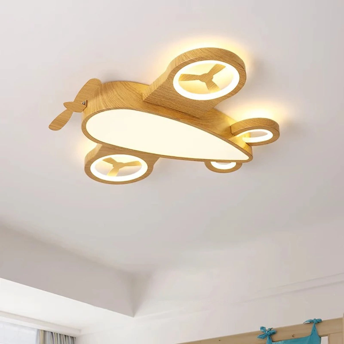 Wooden Aeroplane LED Flush Ceiling Light – Pluvion – Lifestyle View 2
