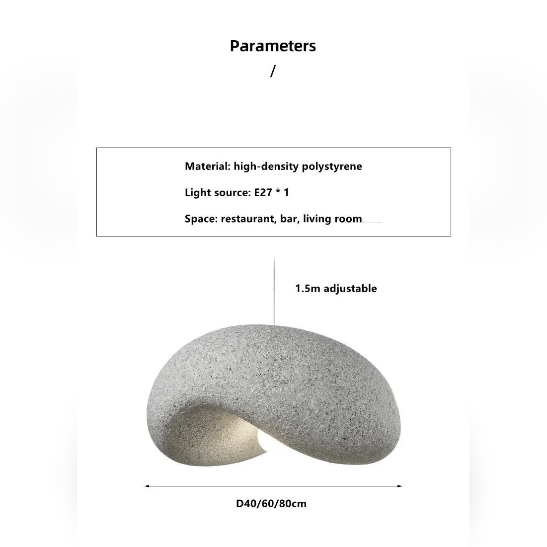 Sculptural Stone Cloud Pendant Light Velaro – Dimensions & Parameters