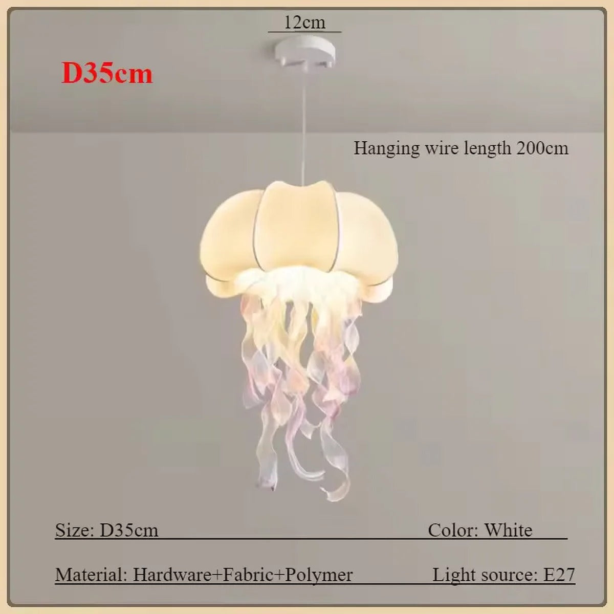 Organic Fabric Jellyfish Pendant Light – Welrix – Ø35cm Size & Spec Guide