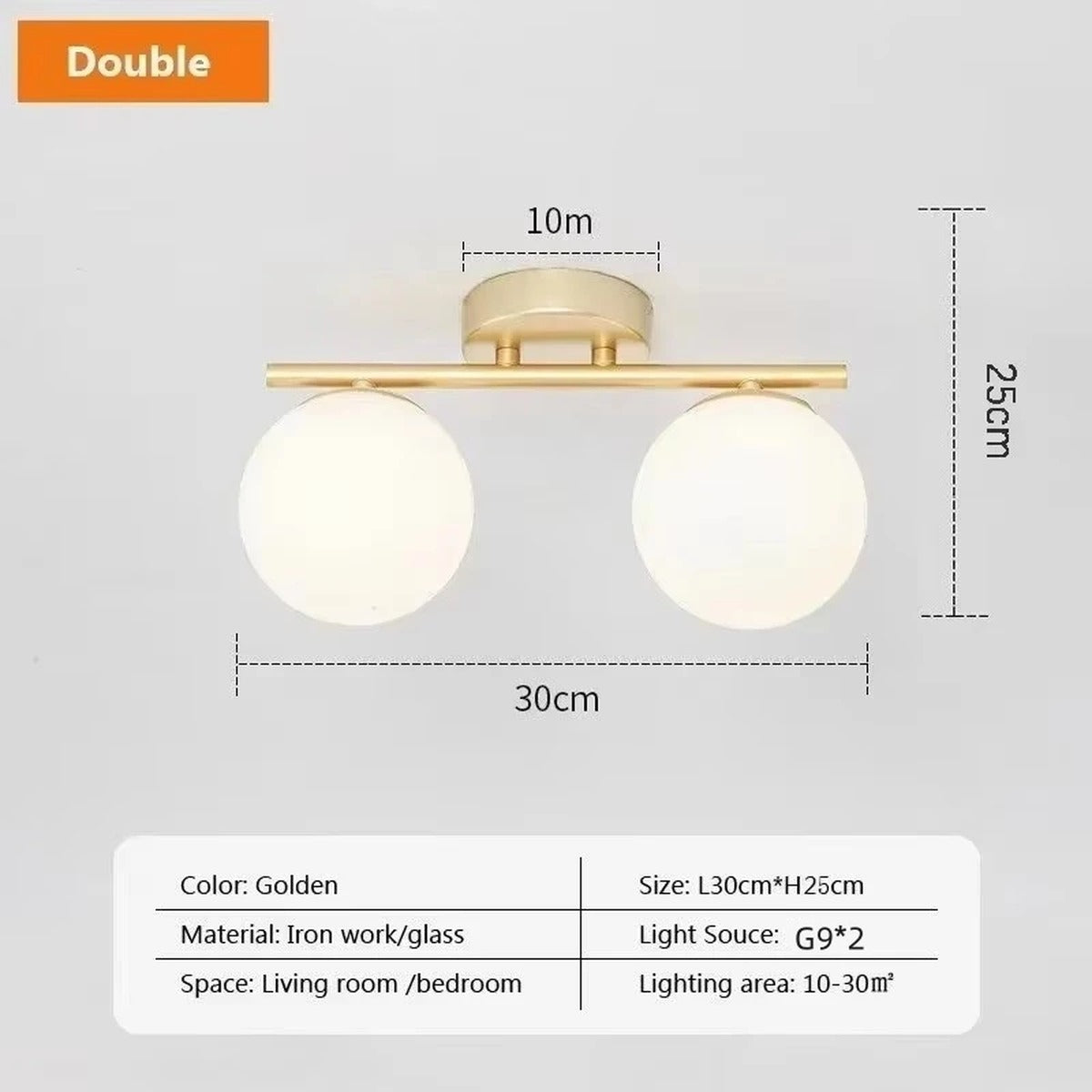 Serenox 2-light ceiling fixture, brushed gold finish
