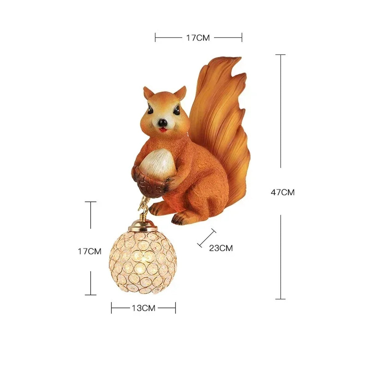 Solandis squirrel wall sconce - Natural finish, dimensions