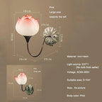 Luxanthe lotus flower resin wall sconce, lit detail view