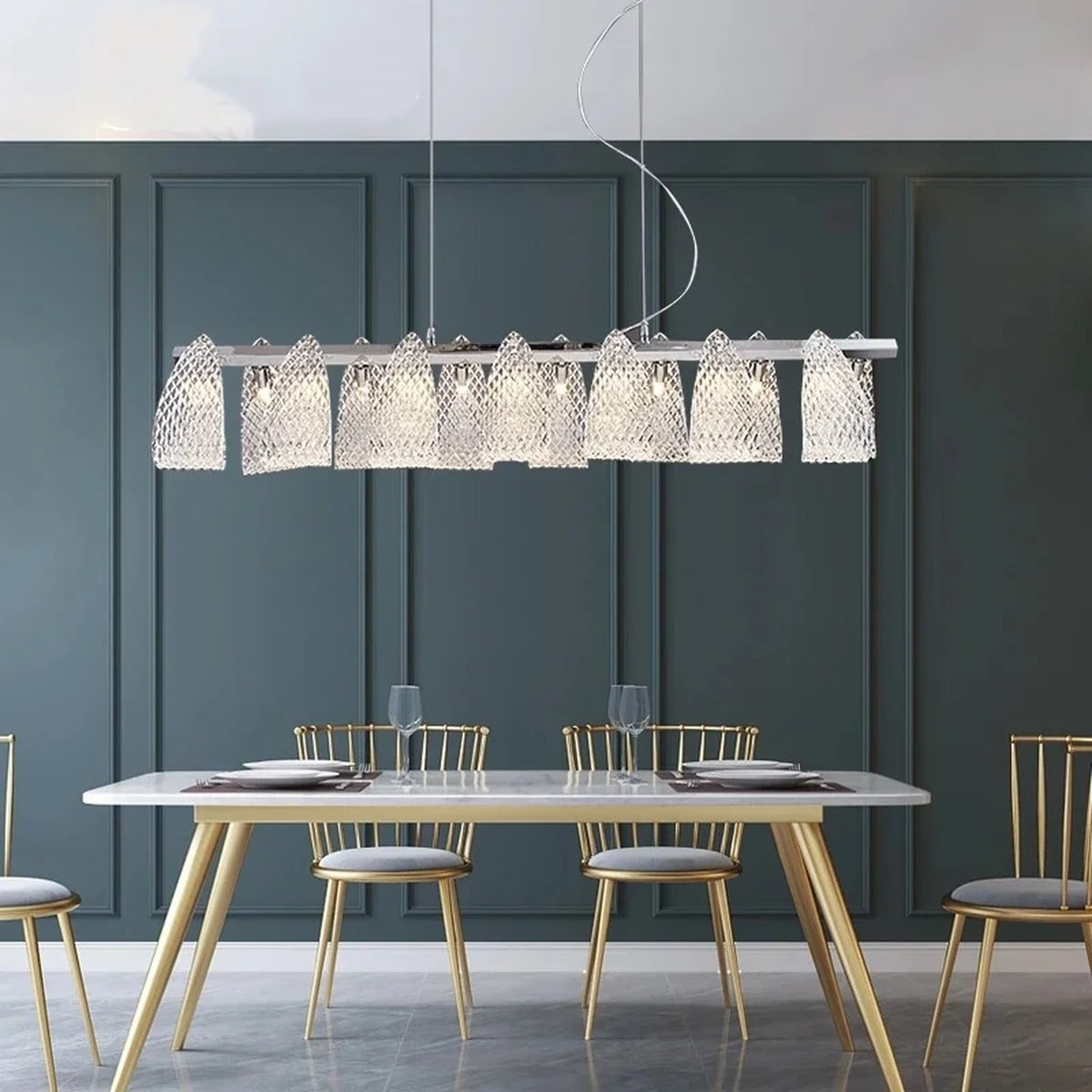 Chrome Mesh Ribbon Chandelier – Floramont – Lifestyle View 3