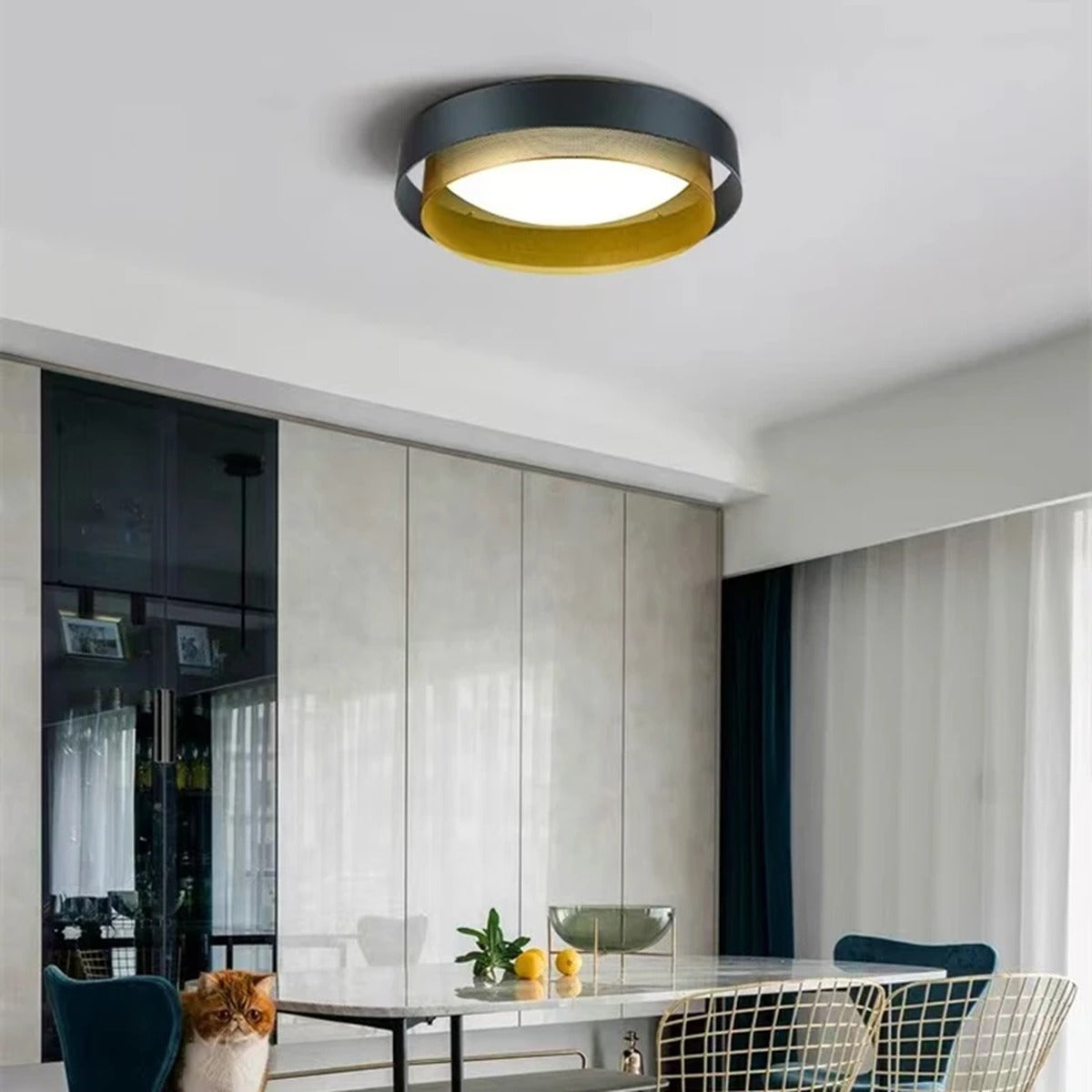 Geometric Double Ring Ceiling Light Orbeon – Lifestyle in Dining Room