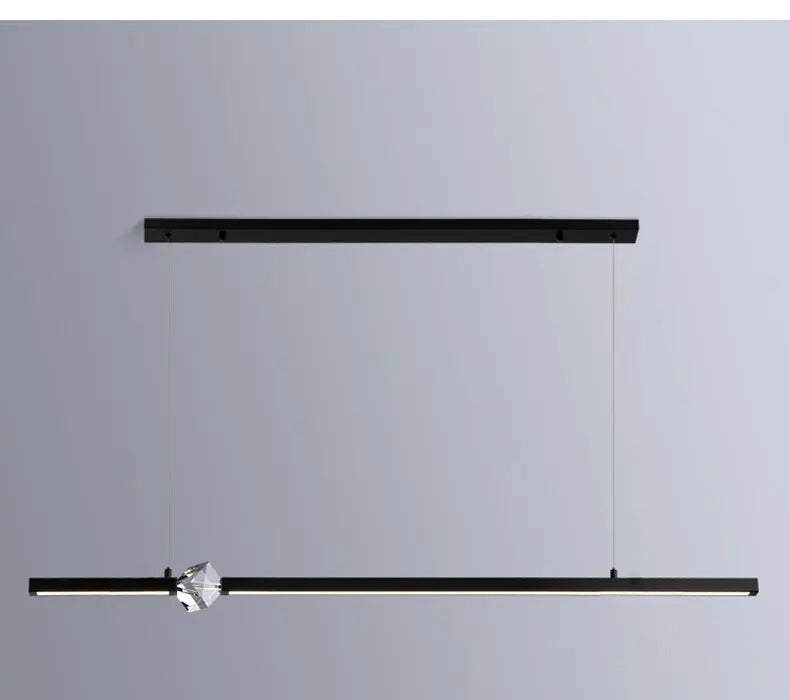 Prevoria linear pendant light, matte black finish with faceted crystal accent