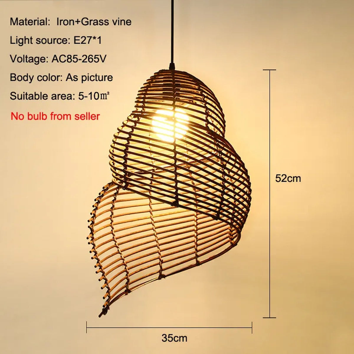 Handwoven Rattan Conch Pendant Light – Kintara – Lifestyle View 2