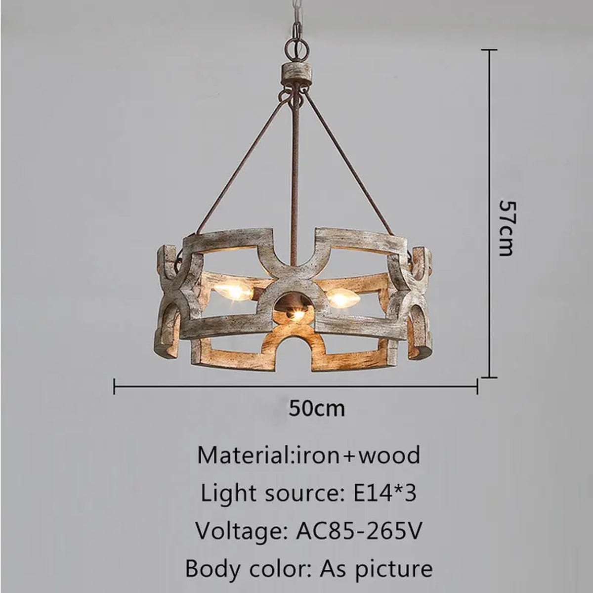 Carved Wood Geometric Ring Chandelier – Luxaren – Dimensions & Specifications (Antique Brown)