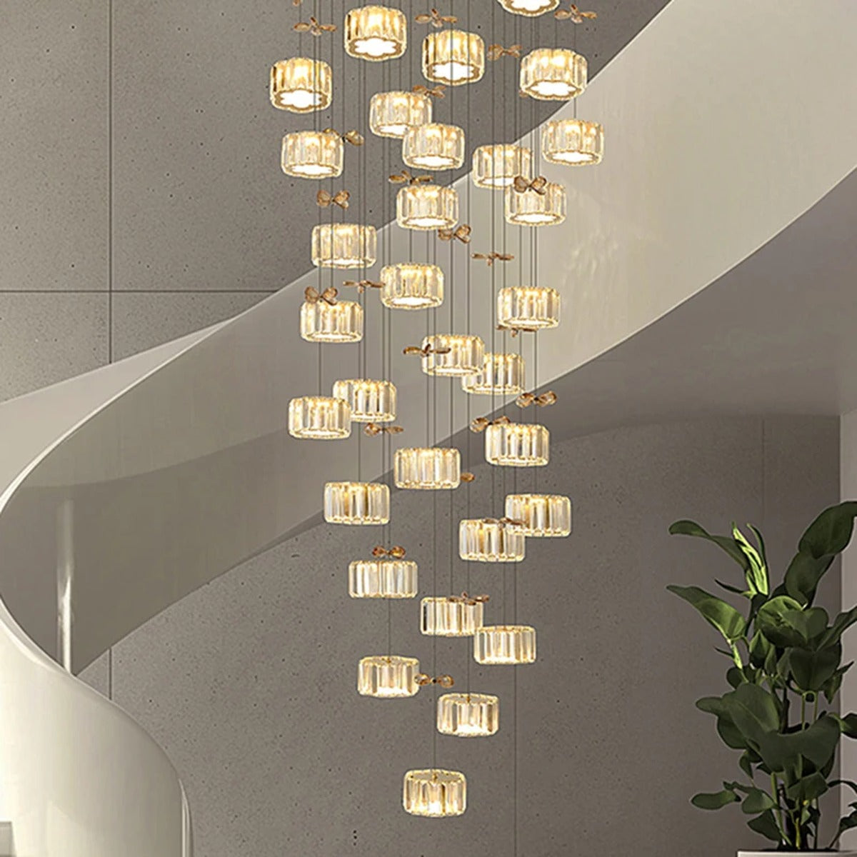 Spiral Crystal Cascade Staircase Chandelier Xelvara – Lifestyle View 2