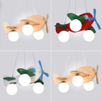 Wood Aircraft Chandelier Avirath — Natural Wood and Red Painted Finish Comparison