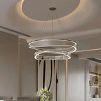 Calesto two-ring chandelier in a modern kitchen and dining space