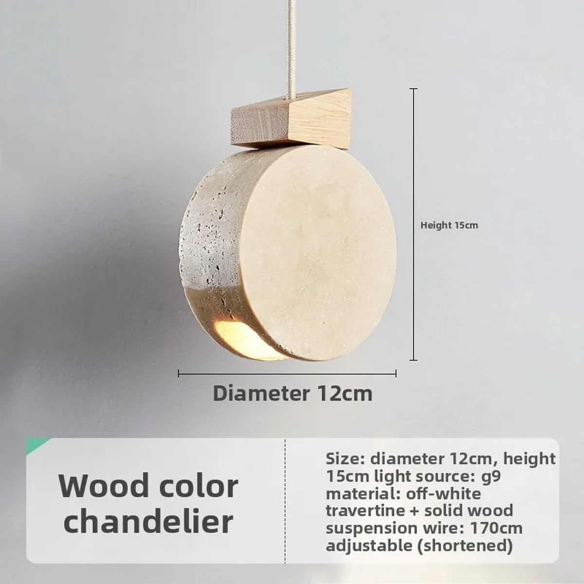 Marevaux travertine pendant, dimensions: 12 cm diameter, 15 cm height