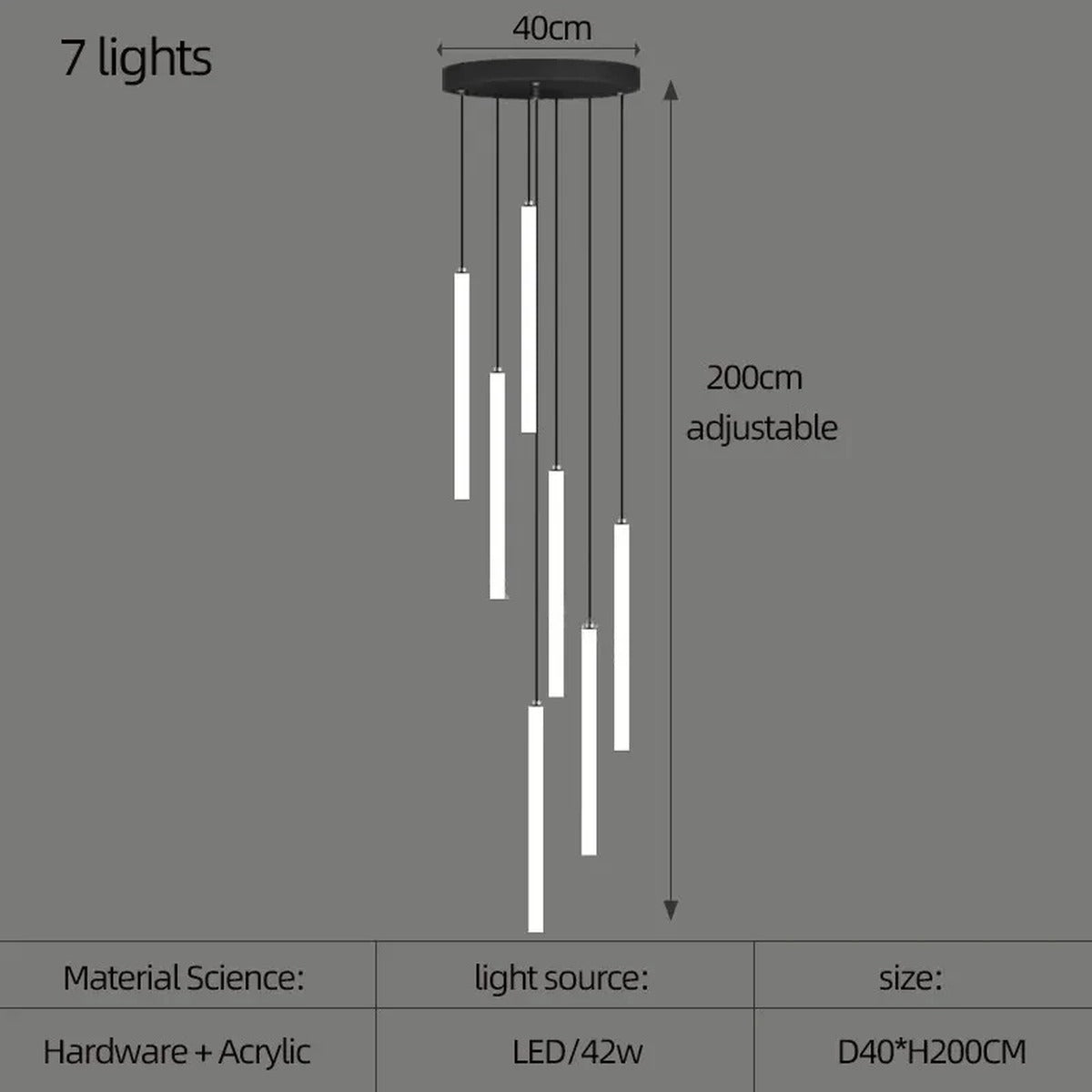Slim LED Cylinder Tube Pendant Cluster – Graviton – Product Detail 10