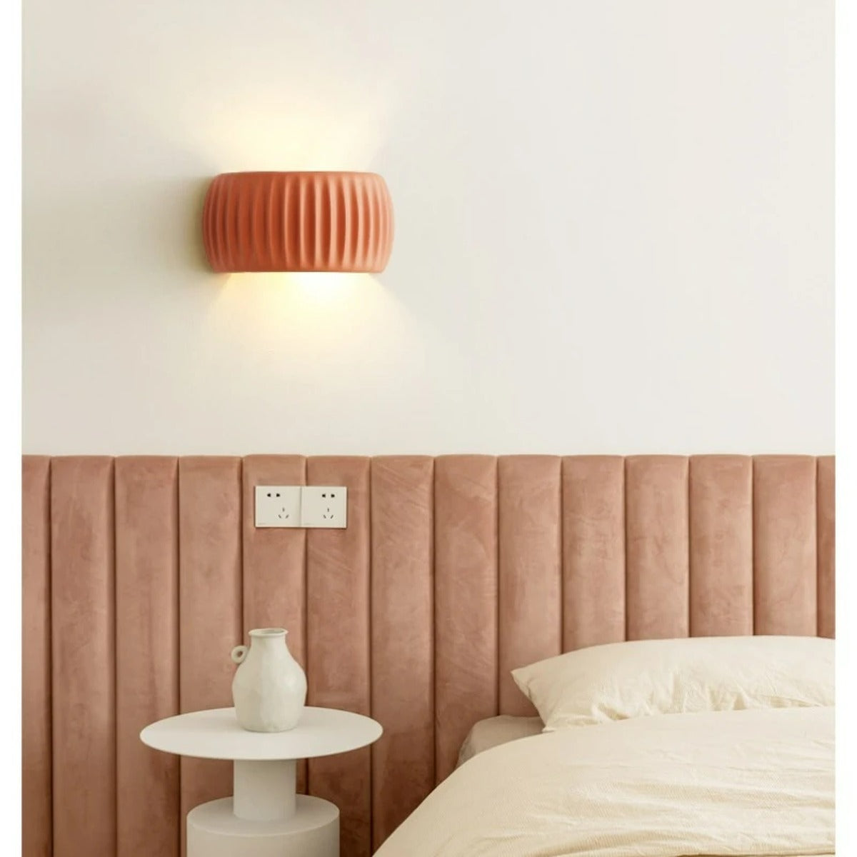Ribbed Resin Up/Down Wall Sconce – Lvorin – Orange, Bedroom Lifestyle