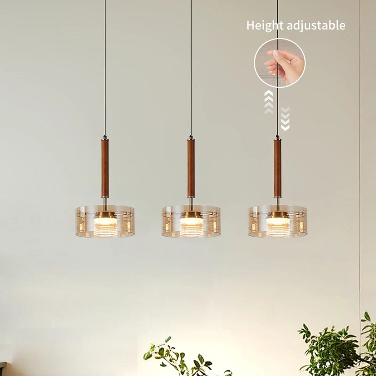 Modern Cognac Glass Three-Head Pendant Light – Fennlyra — view 4
