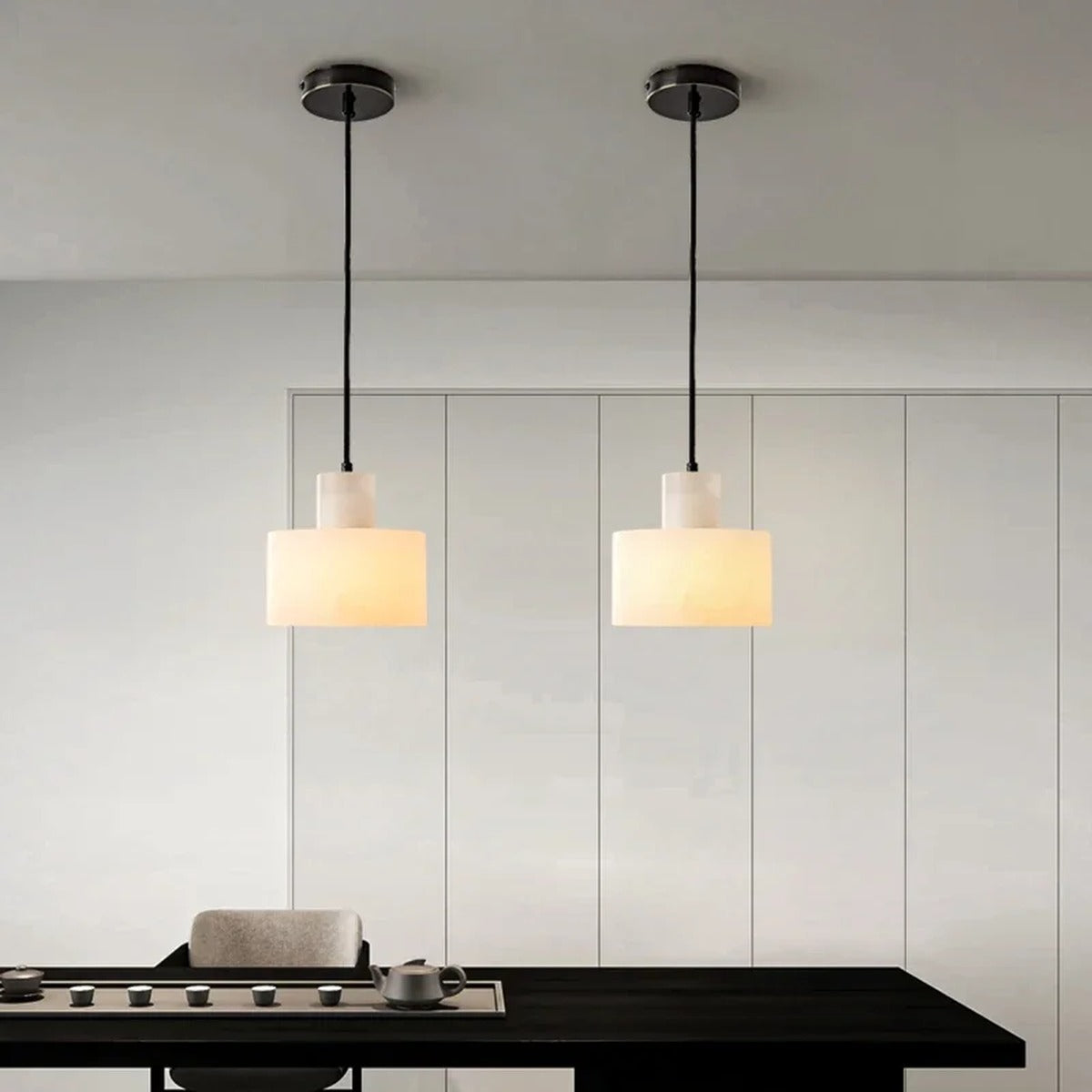 Alabaster Cylinder Pendant Light – Eolithis – Lifestyle View 3