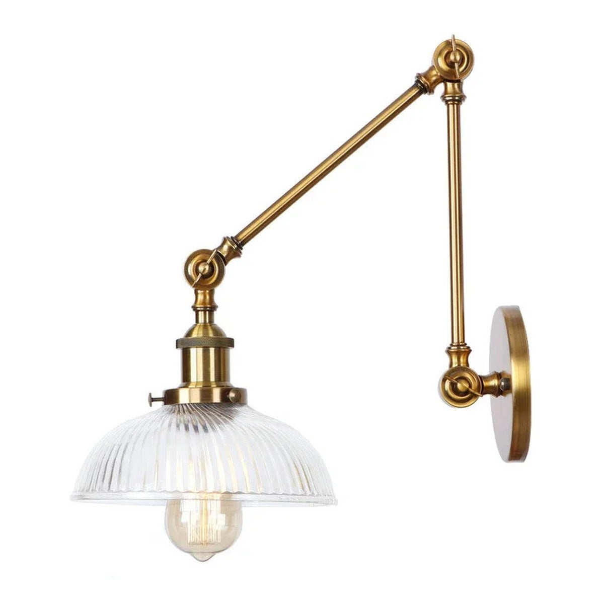 Ribbed Glass Swing-Arm Wall Sconce Velindros – Brass Finish