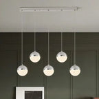 Sand-Textured Crystal Sphere Chandelier Orvenna — 5 Heads Linear Canopy, Silver