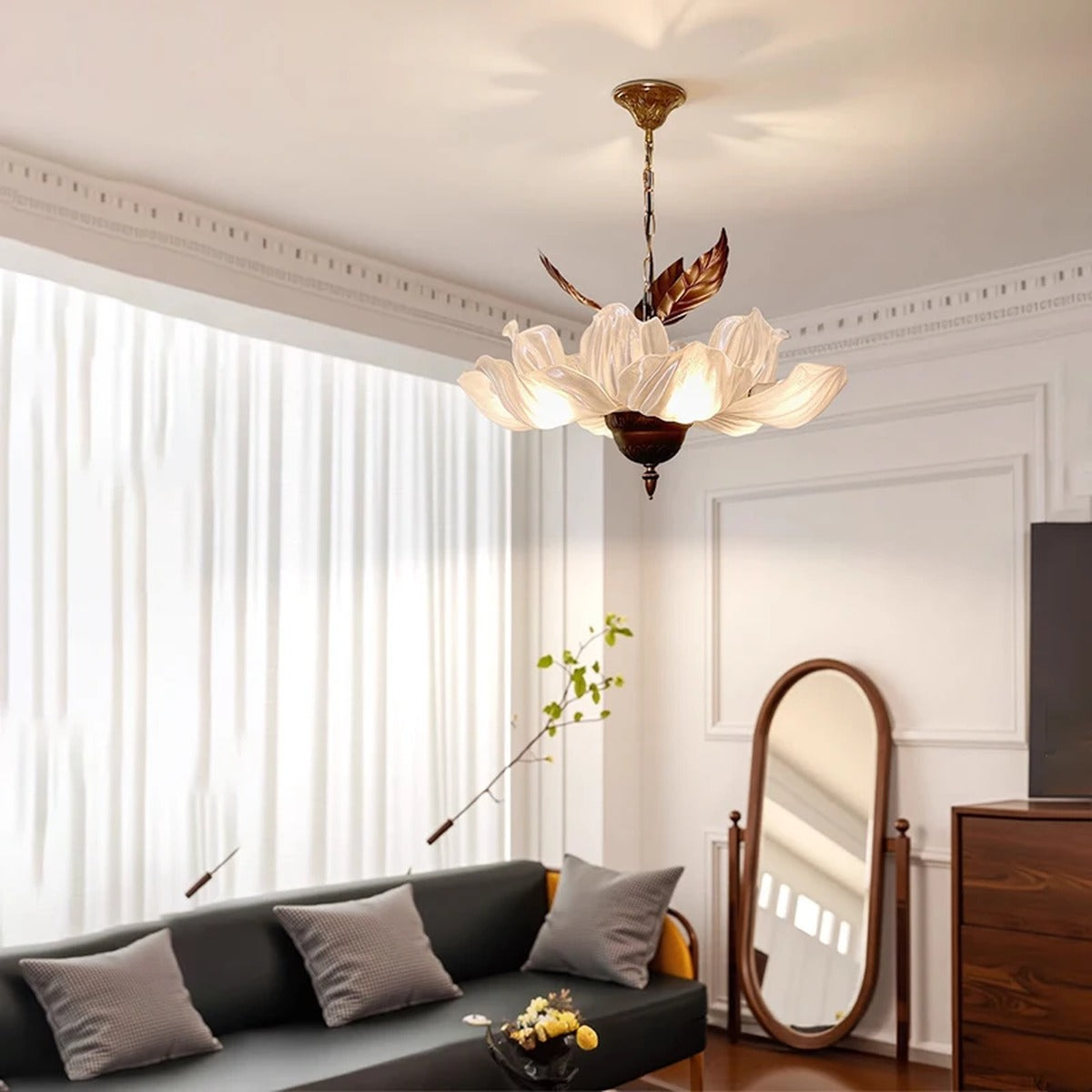 Florevian petal chandelier above a bedroom window