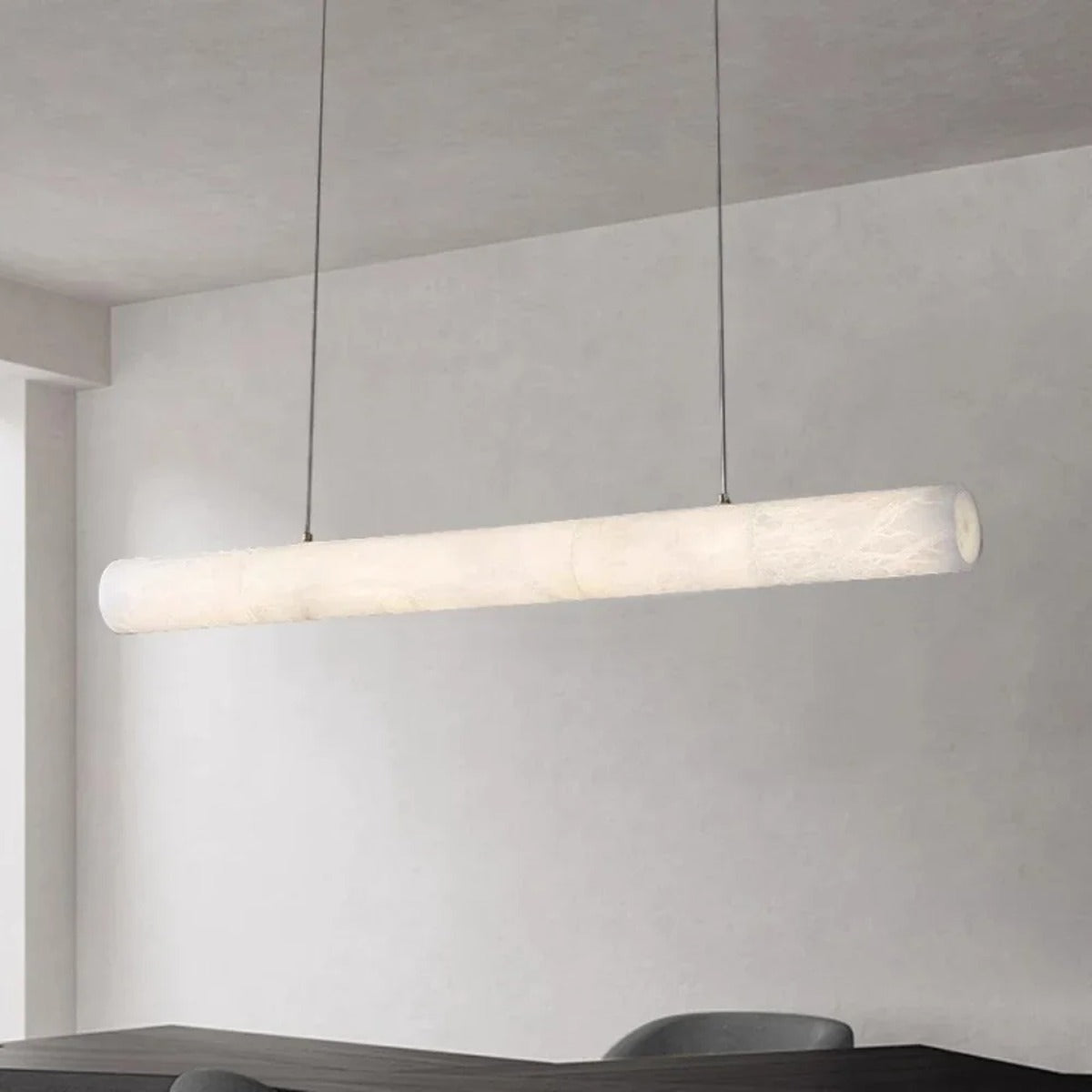 Alabaster Linear Tube Pendant Light Velantis – Lifestyle Interior View
