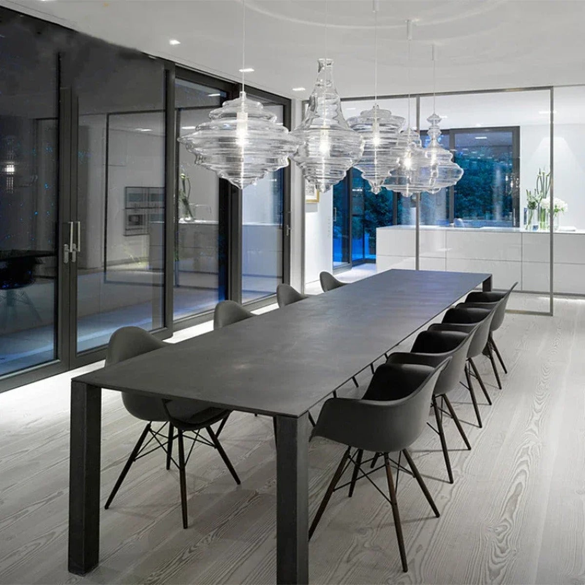 Hand-Blown Ribbed Glass Pendant Light - Valvix - Dining Room Lifestyle