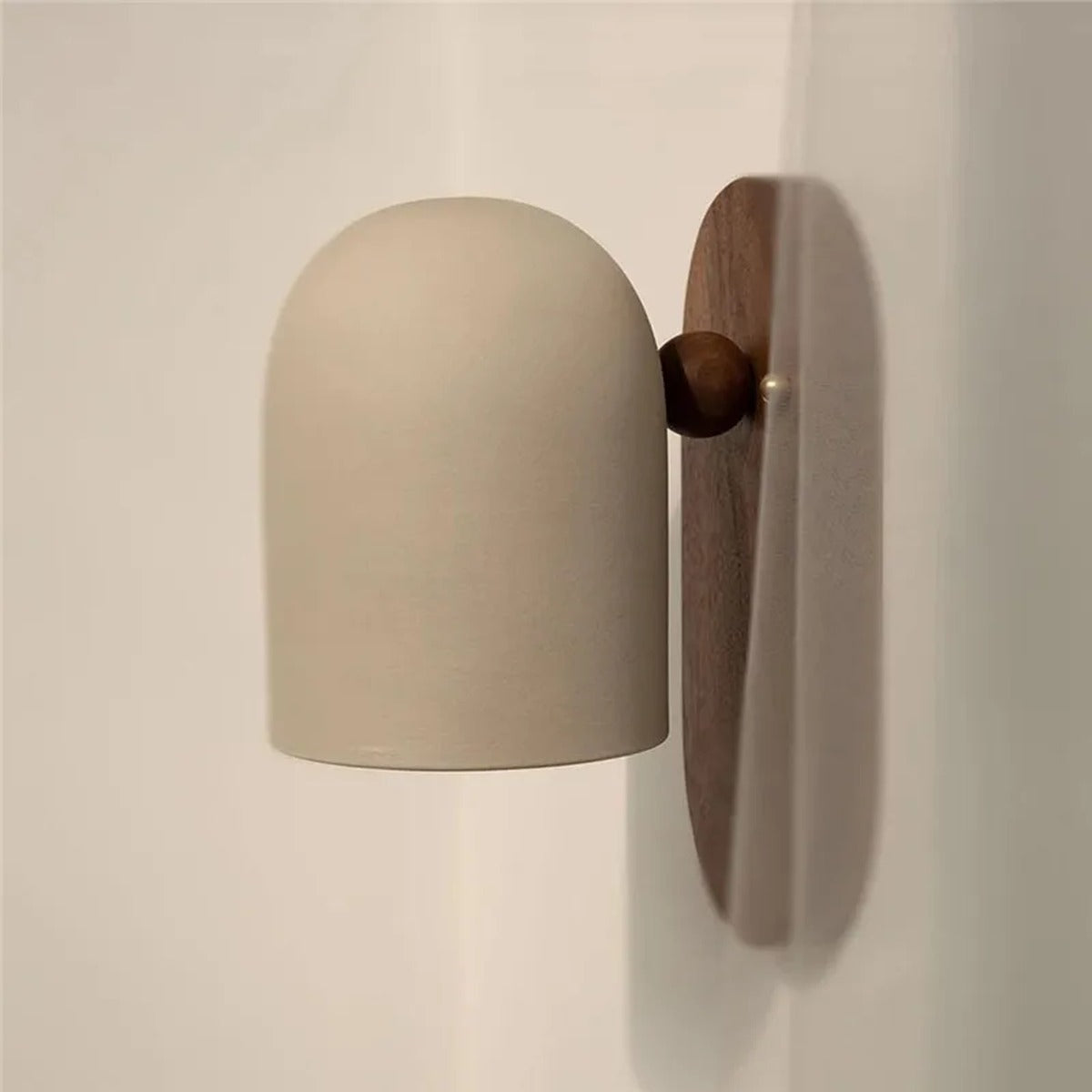 Belroven Wall Sconce, Oval Backplate — Ivory Dome, Walnut & Brass, Lifestyle View