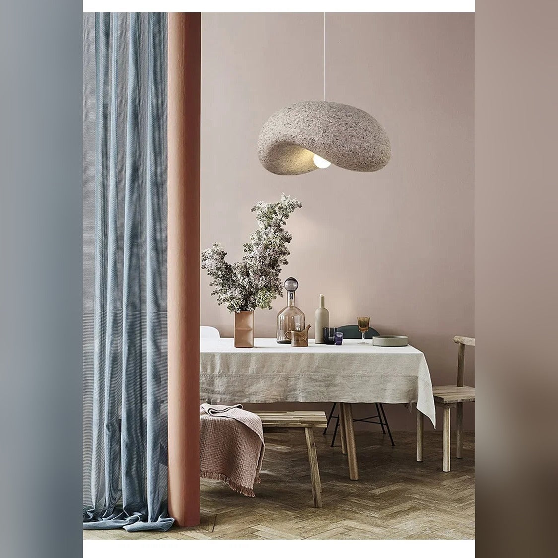 Sculptural Stone-Effect Pendant Light Zelvorn – Dining Room, Stone Pink