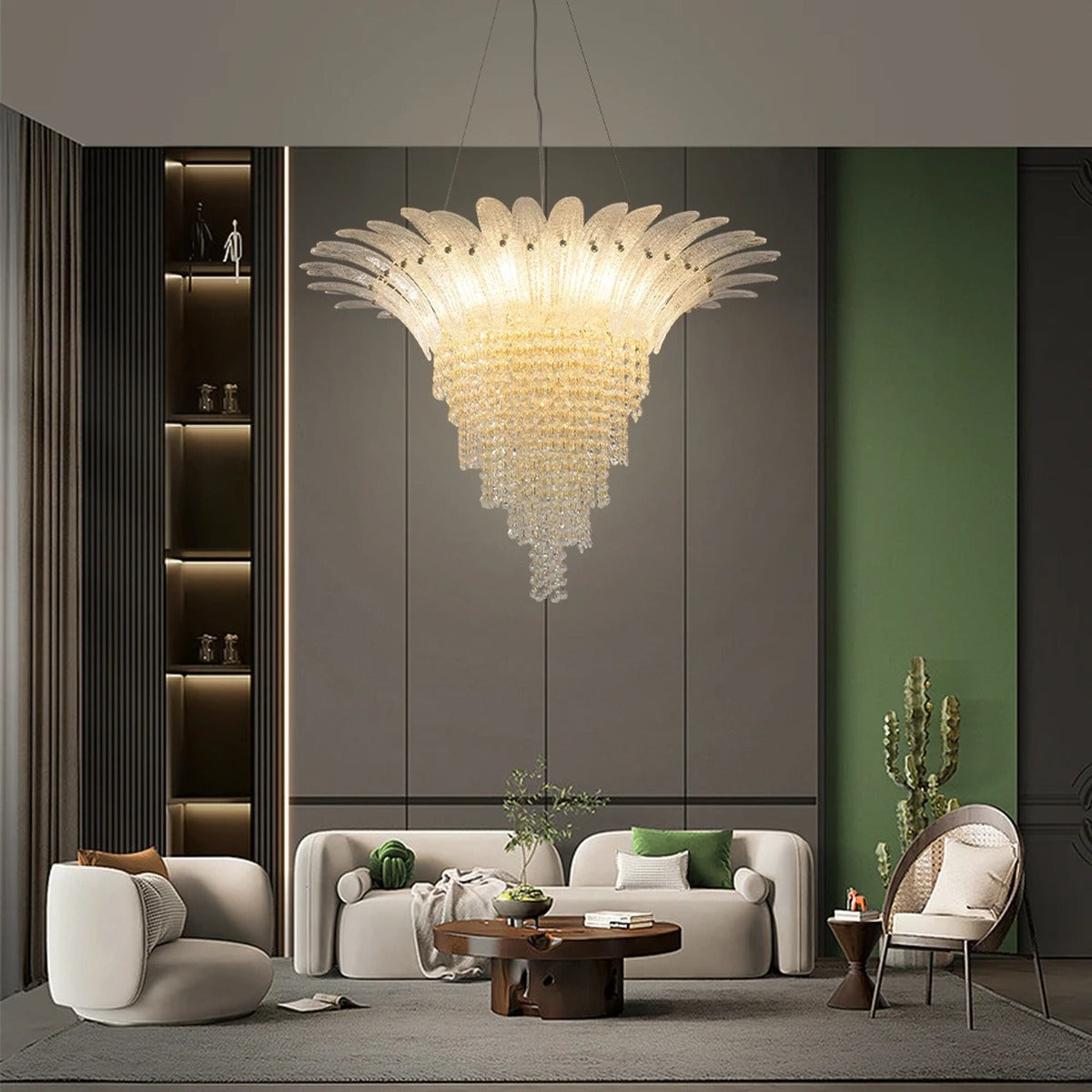 Crystal Feather Crown Cascade Chandelier – Karven – Hero Shot