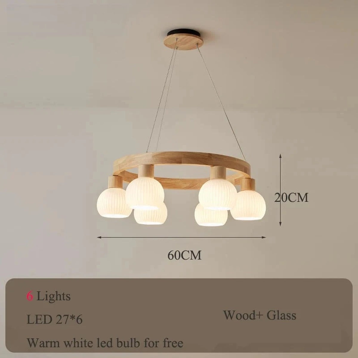 Wood Ring Opal Globe Chandelier – Levon – Product Detail 8