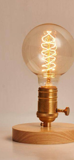 Cafenira vintage Edison globe table lamp with light wood base and brass holder