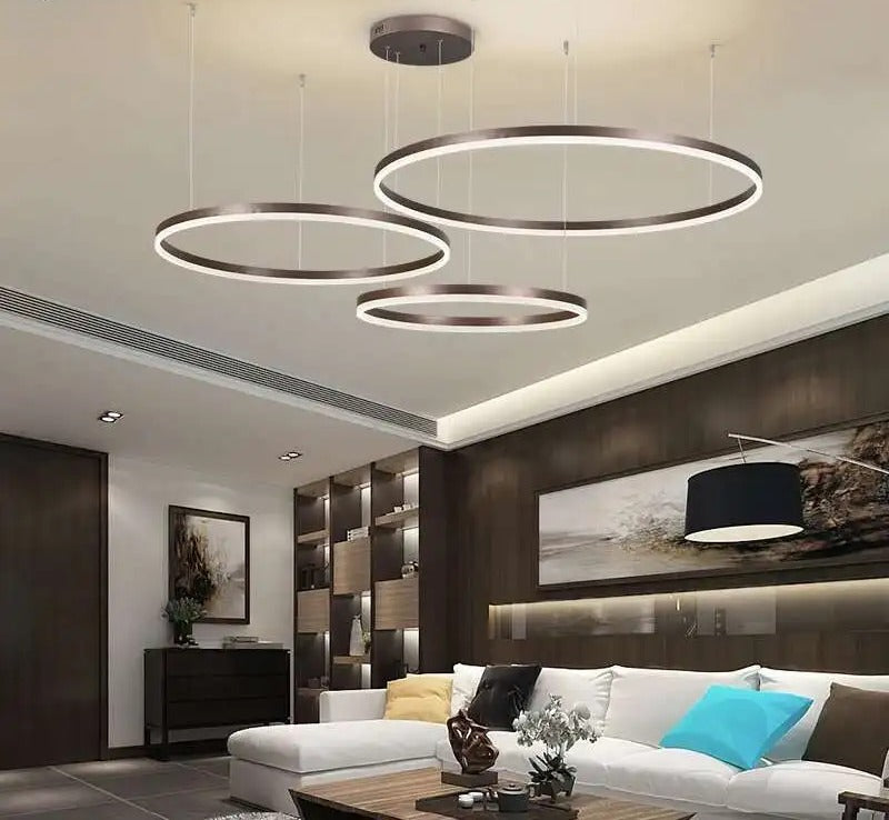Contemporary Aluminium Ring Pendant Light Canorus – Coffee Finish, 3-Ring Lifestyle