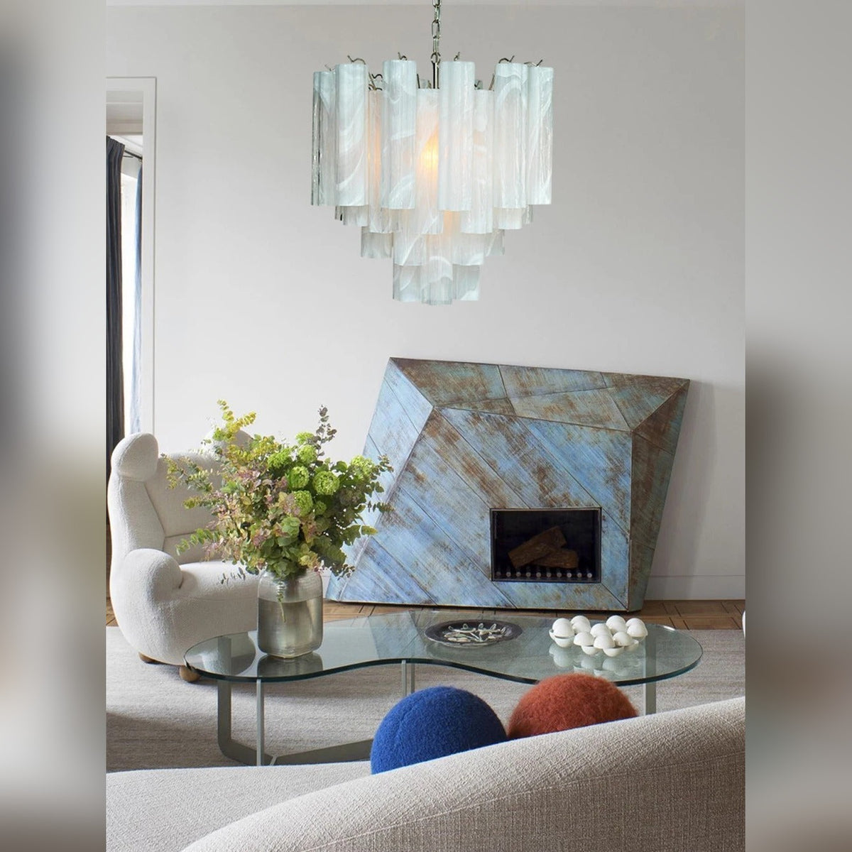 Tiered Glass Tube Chandelier – Lumivorn – Frosted White Glass