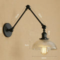 Ribbed Glass Swing-Arm Wall Sconce Velindros – Black Finish Detail & Dimensions