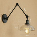 Ribbed Glass Swing-Arm Wall Sconce Velindros – Black Finish Detail & Dimensions