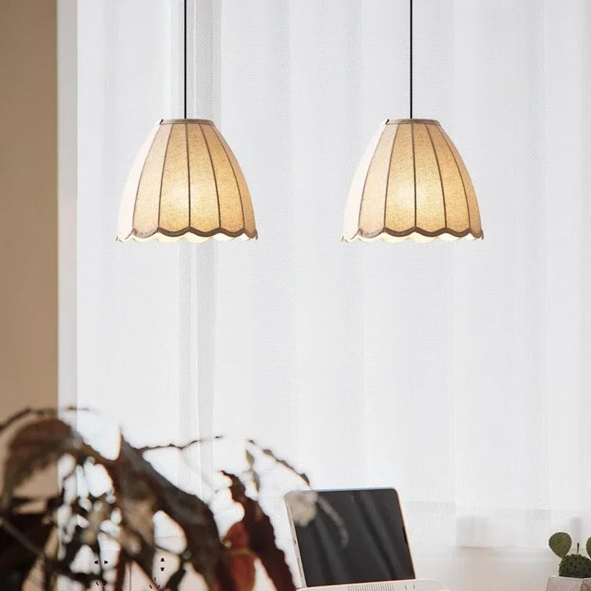 Pleated Linen Dome Pendant & Bar Light – Xevanth – Lifestyle View 4