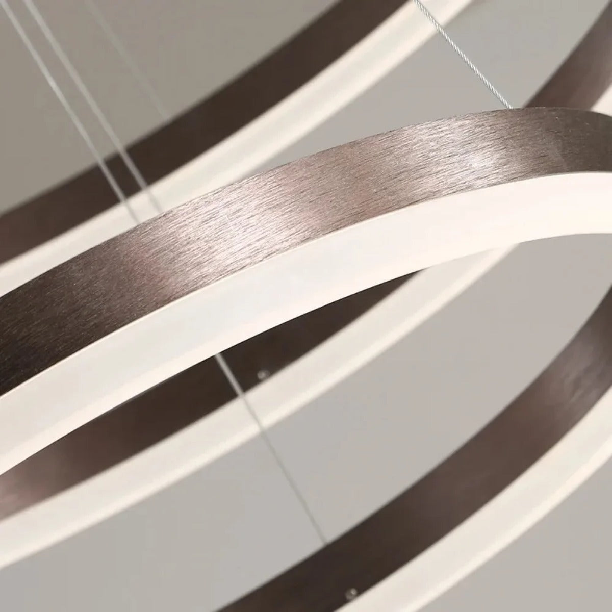 Hexalum ring chandelier, brushed aluminum ring and acrylic diffuser detail