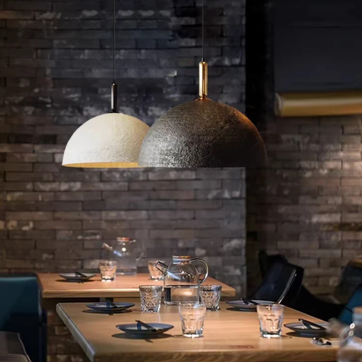 Oversized Textured Stone-Finish Dome Pendant Light – Warven – Lifestyle View 2