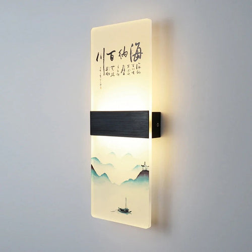Chinese Ink Art Backlit Wall Sconce – Chinori – Lifestyle View 2