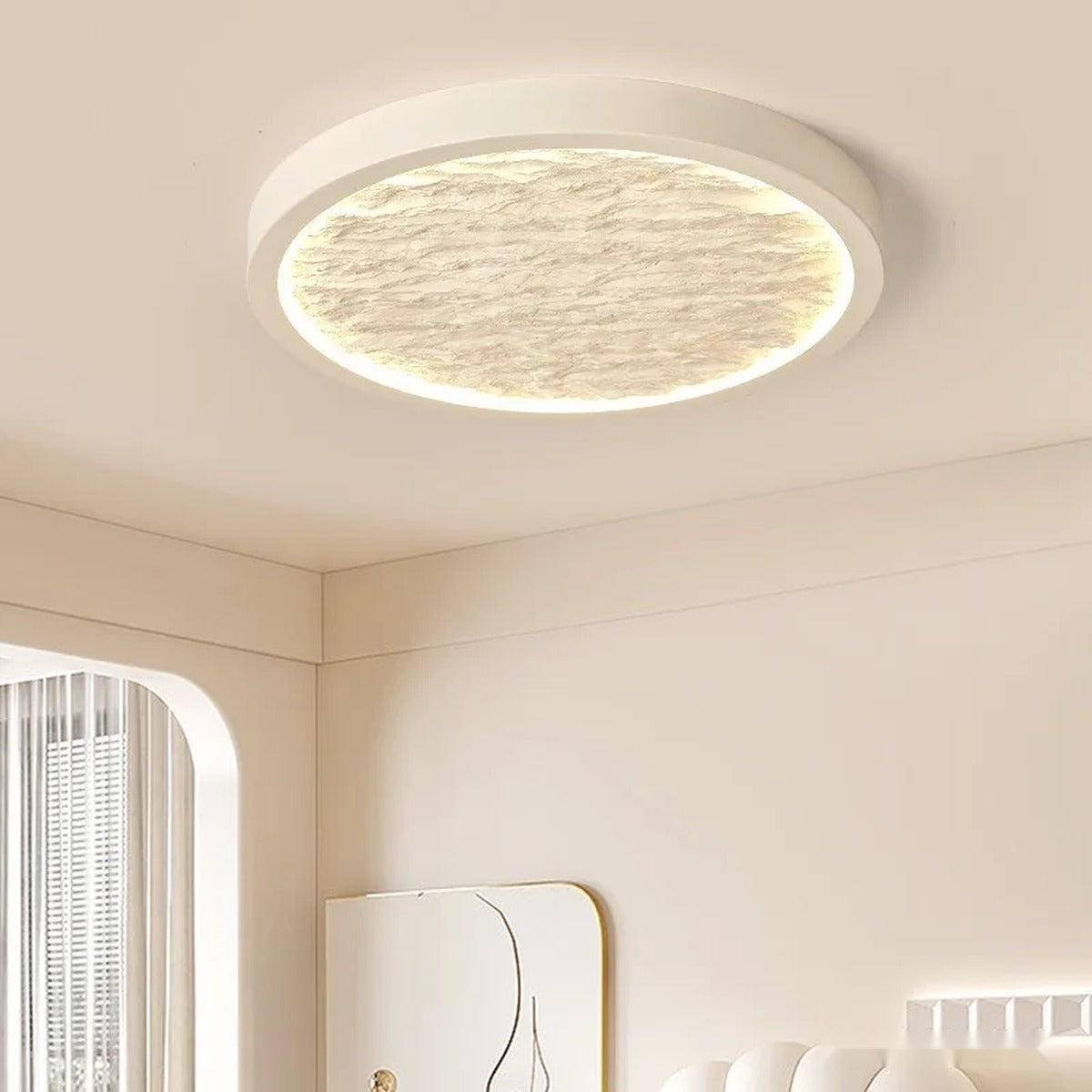 Wabi-Sabi Textured Ring Flush Ceiling Light – Zenithor – White finish close-up