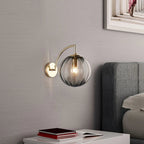 Brass Arc Coloured Glass Globe Wall Sconce Velori – Lifestyle, Bedside (Smoky Grey)