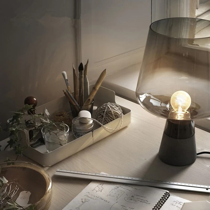 Smoked Glass & Concrete Base Table Lamp – Conrath – Lifestyle View 4