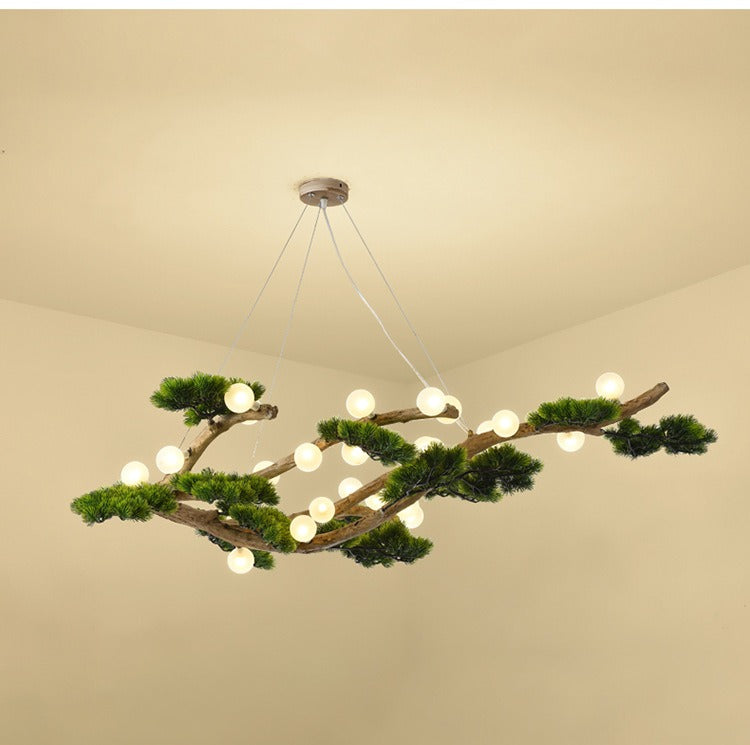 Veloris pine branch chandelier, 28-light medium size, lit